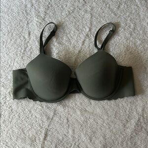 Aerie Smoothiez Olive Green Lightly Lined Demi Bra with Scalloped Edges